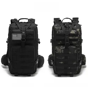 Waterproof tactical backpacks in black and camouflage patterns with MOLLE webbing systems