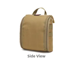 Tactical MOLLE first aid kit side view with durable handle and scratch resistant nylon fabric