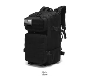Side view showing tactical backpack MOLLE system and durable wear-resistant side structure