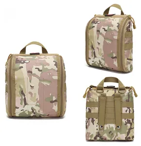 Macro view of Multicam tactical MOLLE first aid kit showing durable nylon and snap straps