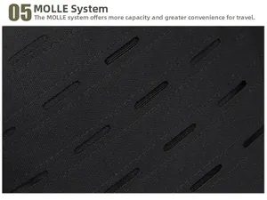 Detail of laser-cut MOLLE tactical system on durable 45L waterproof hiking backpack