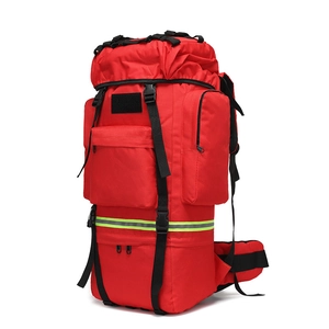 Sac à dos de randonnée rouge 65L avec bandes réfléchissantes pour secours extérieur