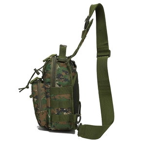Tactical camouflage crossbody chest bag with MOLLE system and adjustable strap for hiking