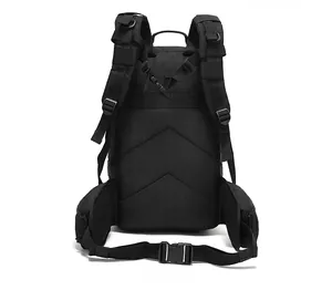 Detail view of the ergonomic breathable mesh back padding and padded waist belt on tactical pack