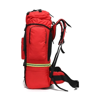 Sac à dos de randonnée 65L rouge haute capacité avec bandes réfléchissantes et soutien lombaire
