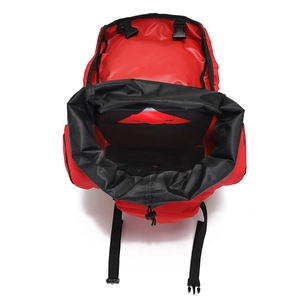 Sac à dos de randonnée 65L rouge et noir avec doublure imperméable et cordon serrage