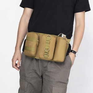 Sac Banane Tactique Molle Extérieur Tissu Oxford Multi-poches Porte-bouteille d'Eau Pochette de Ceinture pour Randonnée Cyclisme
