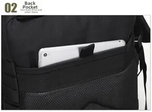 Detail of the tactical backpack breathable back padding and iPad storage compartment