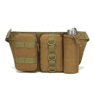 Sacoche banane tactique imperméable marron coyote avec porte-bouteille et système MOLLE