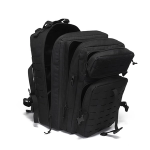 Black 45L waterproof tactical backpack with MOLLE system for hiking and outdoor trekking