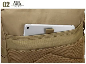 Détail de la poche arrière du sac tactique pour tablette en nylon résistant à l'usure