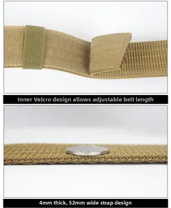 Tactical nylon belt detail showing 4mm thickness and 52mm width with hook-and-loop closure