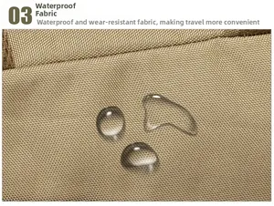 Gros plan du tissu Oxford imperméable kaki avec des gouttes d'eau sur le matériau dense