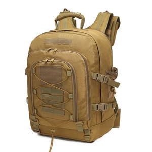 Tactical camouflage backpack in khaki brown with MOLLE system for outdoor hiking