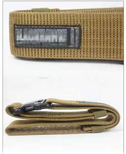 Macro detail of khaki tactical belt made of breathable and high-performance nylon fiber
