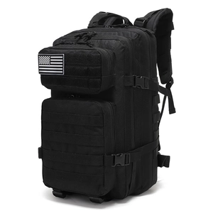 Waterproof tactical backpack with MOLLE system and American flag patch for outdoor hiking
