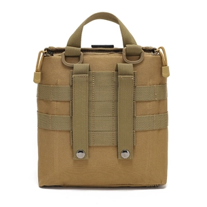 Tactical MOLLE pouch in coyote brown with dual D-rings and vertical snap straps