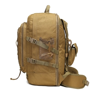 Tactical camouflage backpack in khaki waterproof nylon for outdoor hiking and adventure