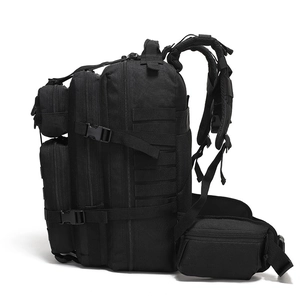 Outdoor tactical waterproof backpack with MOLLE system and padded waist support for hiking