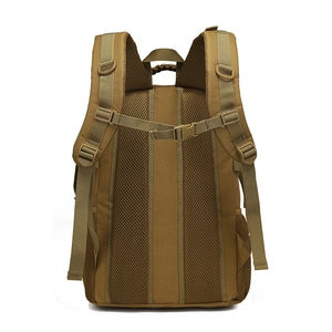 Tactical hiking backpack in khaki with breathable mesh straps and durable carry handle
