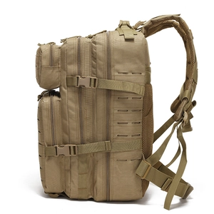 Sac à dos tactique d'extérieur en marron coyote avec système MOLLE laser et multiples compartiments