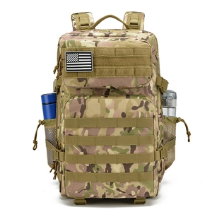 Tactical camouflage outdoor backpack with MOLLE system and American flag patch