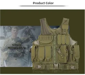 Army green tactical vest with multi-pocket system and breathable mesh layer for training