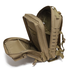 Sac à dos tactique kaki avec système MOLLE laser et rangement multicouche spacieux