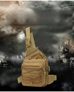 Tactical crossbody bag in khaki nylon with adjustable straps and multi-pocket storage system