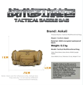 Detailed view of wolf brown tactical waist bag with waterproof 800D fabric dimensions