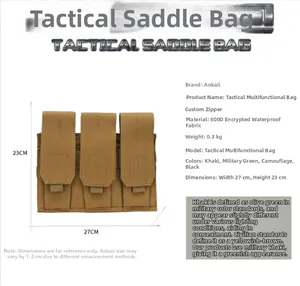Détails de la triple poche tactique en tissu 800D avec dimensions et fiche technique