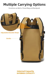 Tactical fitness bag with adjustable hideaway shoulder straps and buckle detail