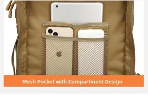 Internal mesh pockets and compartments for tablet and phone in tactical backpack
