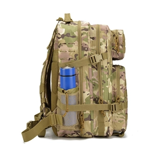 Outdoor tactical camouflage backpack with MOLLE system and side mesh water bottle pocket