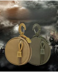 Tactical round accessory pouch with D-ring buckle in khaki and army green colors
