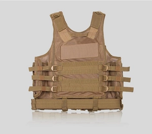 Close-up of tactical vest featuring breathable mesh and functional MOLLE webbing system