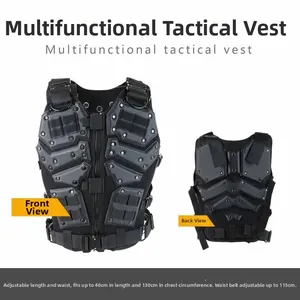 Tactical vest detailing size adjustments with chest up to 130cm and waist up to 115cm
