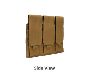 Vue latérale de la pochette tactique triple chargeur coyote brown avec système MOLLE