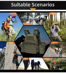 Tactical military green vest showing MOLLE system for hiking, climbing, and cycling