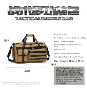 Detailed view of 800D waterproof fabric tactical fitness bag with 49x28x28cm dimensions