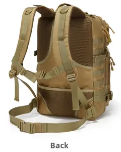 Detail view of breathable honeycomb mesh back and S-shaped straps on tactical backpack