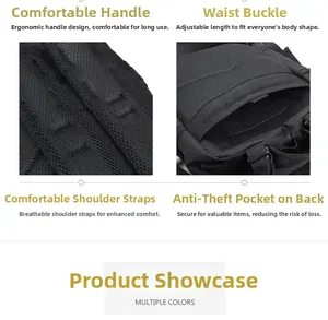 Tactical backpack details with reinforced handle, adjustable buckle and breathable straps