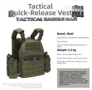 Detail of 1000D waterproof tactical vest showing the MOLLE system and quick-release buckle