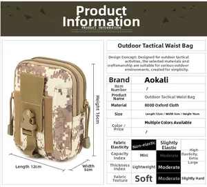Detailed view of the 800D oxford cloth desert camo tactical waist bag dimensions