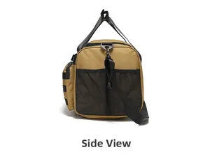Tactical fitness bag side view showing molle webbing and black mesh pocket detail