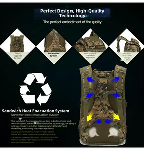 Breathable ergonomic back panel with MOLLE system and padded straps on camouflage tactical pack