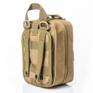 Tactical molle medic pouch in khaki nylon with D-ring and reinforced carry handle