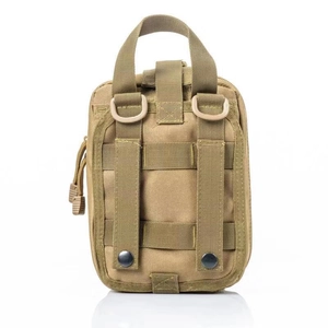 Tactical MOLLE utility pouch in khaki nylon with webbing system and D-rings