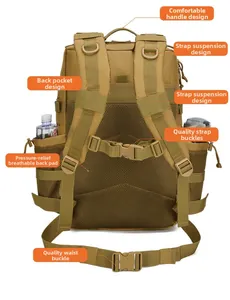 Detail of tactical backpack showing breathable mesh back padding and adjustable straps