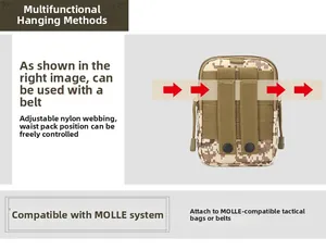 Tactical molle waist bag in desert camo with adjustable straps and snap buttons